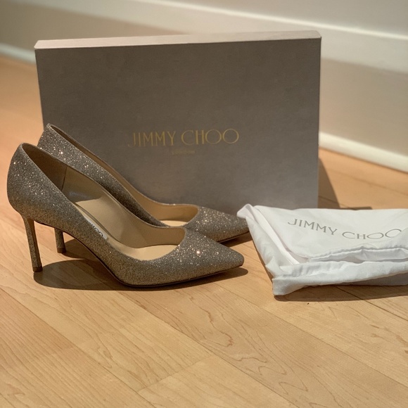 Jimmy Choo ROMY85 Size 7 Dusty Glitter - Picture 1 of 4